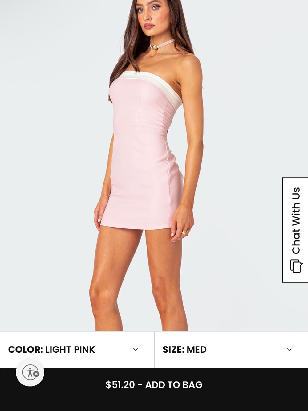 Edikted Pink Strapless Mini Dress with White Fold-Over Neckline